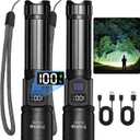 Rechargeable Flashlights 2 Pack, Super Bright High Lumens Flash Light, 5 Modes Zoomable Linternas with LCD Digital Display, Powerful Handheld LED Flashlights for Home Emergencies Camping (Black)