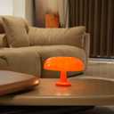 Cordless Mushroom Table Lamp, Rechargeable Orange Bedside Lamp with Touch Control and 3 Color Stepless Dimming, Portable Desk Lamp for Dinner/Restaurant/Bedroom (W11'' x H7.67'')