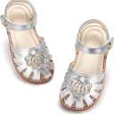 THEE BRON Toddler Girls Closed Toe Sweet Retro Cutout Sandals - Princess Summer Shoes (13)