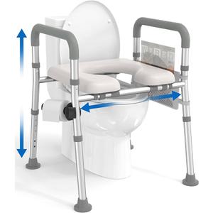 Raised Toilet Seat with Handles - Width & Height Adjustable Toilet Seat Risers for Seniors, Heavy Duty Handicap Toilet Riser, Fit Any Toilet, Up to 400lbs