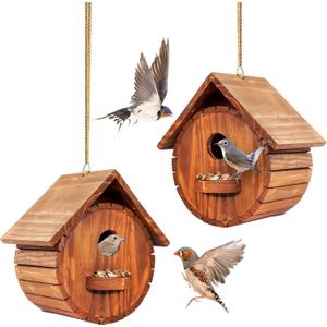 Set of 2 MIXUMON Bird Houses for Outside, Outdoor 2 Bird House Room for 2 Bird Families Bluebird Finch Cardinals Hanging Birdhouse for Garden