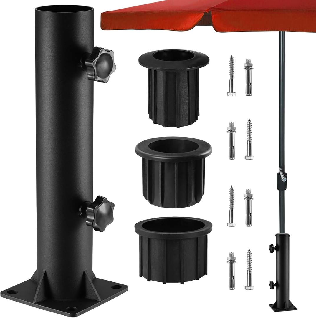 Patio Umbrella Stand Base - Enhanced Deck Umbrella Mount Outdoor, in Wood Ground Flag Pole Holder, Adjustable Patio Table Umbrella Stand Outside for Garden Backyard Balcony Poolside (Upgraded)