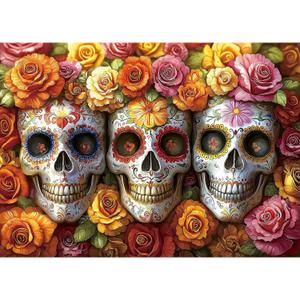 1000 Piece Puzzles for Adults Clearance, Artistic Skull Flower for Adults Puzzle, Mexican Day of The Dead (Dia de Los Muertos) for Gifts Birthday Party Games Family, 27.5" X 19.7" Dust Free