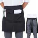Chef Work Server Apron with 2 Pockets Black Half Aprons Chef Waist Apron Waitress Restaurant Aprons for Men, Women, Home (Black)