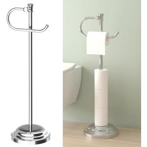 Hoimpro 25" Toilet Paper Holder Free Standing, Floor Bathroom Toilet Paper Tissue Roll Holder with Shelf Storage Stand for 4 Rolls, Freestanding Handle Hardware Accessories Rack Polished Chrome