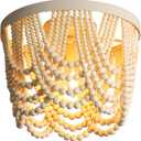 Bohemian Wood Beaded lamp 3-Light recessed Mounted Ceiling lamp Primary Color Antique Rustic mini Chandelier for Dining Room, Bedroom, Girl RoomNursery, Hallway, Entrance, Passageway (Natural)