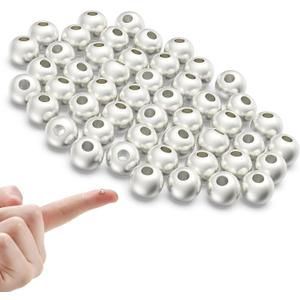 Genuine 925 Sterling Silver Beads for Jewelry Making 50Pcs 3MM Smooth Round Ball Spacer Beads for Bracelet Necklace DIY Crafts (Made in Italy)