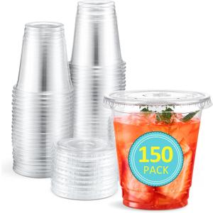 Eupako 150-Sets-8-OZ-Plastic-Cups-with-Lids-8 Ounce-Clear-Disposable-Cups-with-Lids-Cold-Drink-Containers-for-Beverage-Parfait-Smoothie-Milkshake-Juice