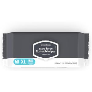 Amazon Basics Extra Large Flushable Wipes, 360 wipes (6 packs of 60), Adult Wet Wipes and Resealable closure