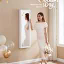 SONGMICS 6 LEDs Mirror Jewelry Cabinet, 47.2-Inch Tall Lockable Wall or Door Mounted Jewelry Armoire Organizer with Mirror, 2 Drawers, 3.9 x 14.6 x 47.2 Inches, White UJJC93W
