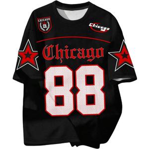Women's Y2k Jersey Shirts Letter Graphic Tees Summer Crew Neck Short Sleeve Loose T Shirt Tops Streetwear