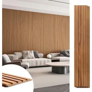 Art3d 6-Piece Wood Slat Panels for Stylish Interior Decor and Ceiling Decoration,MDF 3D Textured Panel for Ceiling and Wall,Size 94.6 x 7.4 in-Teak
