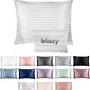 Blissy Silk Pillowcase - 100% Pure Mulberry Silk - 22 Momme 6A High-Grade Fibers - Silk Pillow Cover for Hair & Skin - Regular, Queen & King with Hidden Zipper (Standard, White Striped)
