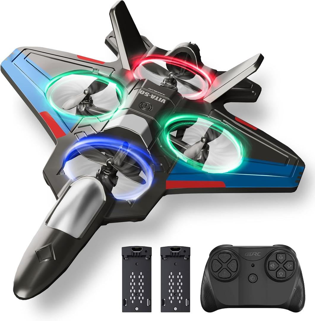 RC Planes for Kids Adults, Foam Remote Control Airplane Jet Helicopter Drone Toys for Kids Adults 8-12 12-16, Remote Control Plane Airplane Toys with Led Lights, 360 Flip Stunt Rotation (Black-2batteries)