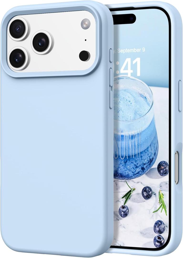 DOMAVER Case for iPhone 17 Pro 6.3'' Smooth Liquid Silicone Soft Gel Rubber Microfiber Lining Cushion Cover Shockproof Protective Phone Cases Compatible with iPhone 17 Pro - Light Blue