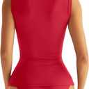 Eachyes Womens Double Lined Racerback Tank Tops High Neck Fitted Sleeveless Tops Basic Thick Strap Going Out Summer Outfits (Red, M)