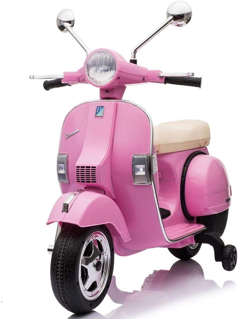 Best Ride On Cars Vespa Scooter, 12V Battery Powered Ride On Car - Electric Scooter for Kids with Leather Seat, Real Lights & Sounds, USB/AUX/SD Slot, Ages 2-5 Years Old, Pink, Large New