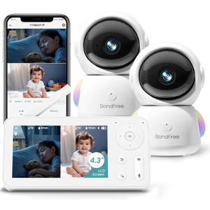 BondFree 2K Baby Monitor with 2 Cameras and Audio, Baby Monitor no WiFi RGB Night Light, Baby Monitor WiFi Smartphone 2.4G for Nursery, Pet, Elderly, 355 Rotation, Compatible with Alexa Google Home