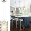 Brushed Nickel Pendant Light for Kitchen Island, Spiral Iron Pendant Light Fixtures with Seeded Glass Shade, Adjustable Height Hanging Pendant Lighting for Dining Room Hallway Kitchen Foyer