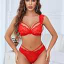 Avidlove Lace Scallop Lingerie Set for Women Wireless Strappy Ruffle Bra and Panty Sets (Red, L)