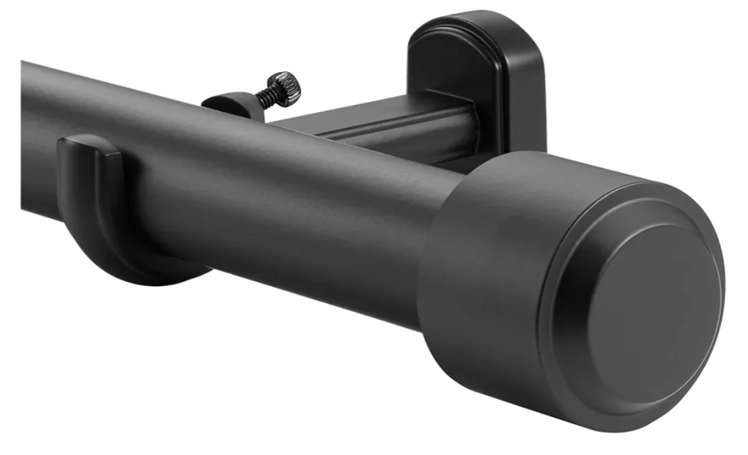 Heavy Duty Curtain Rods, 1 1/8 Inch Diameter Single Curtain Rod 72-144Inch(6-12ft) Extendable Length with End Caps Adjustable Modern Brackets-Matte Black
