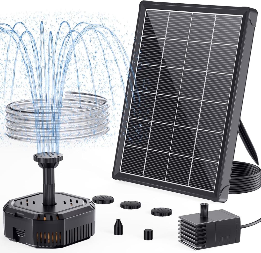 POPOSOAP Solar Pond Filter with Fountain Pump, 4W Solar Fountain Pump with Pond Filter Kit, Solar Water Pump with Nozzles & PVC Tubing for Bird Bath, Water Garden, Fish Tank & Backyard Decor P3035