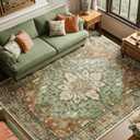 RELEANY Area Rugs 8'x10' Washable Non-Slip, Floral Vintage Distress Print Pattern Medallion Carpet for Living Room Bedroom Dining Room, Brick Red Rust Neutral Brown Burnt Orange Green
