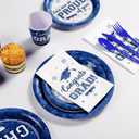 Graduation Party Supplies Congrats Grad Plates and Napkins Set Serve 50, Disposable Tableware Paper Plates Napkins Cups Knives Spoons Forks Straws for Class of 2026 Graduation Party Decorations (Blue)