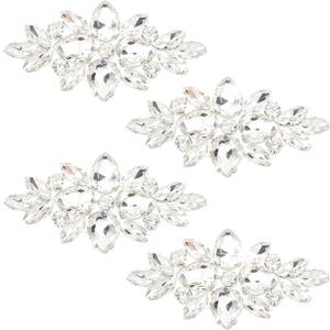 FINGERINSPIRE 4PCS Flower Glass Rhinestone Applique (Flower, 1.7x3.3inch) Wedding Bridal Applique Iron on Rhinestone, Crystal Hair Applique, Costume Decoration for Women Clothes Dress Shoes (4 Pcs- Flower)