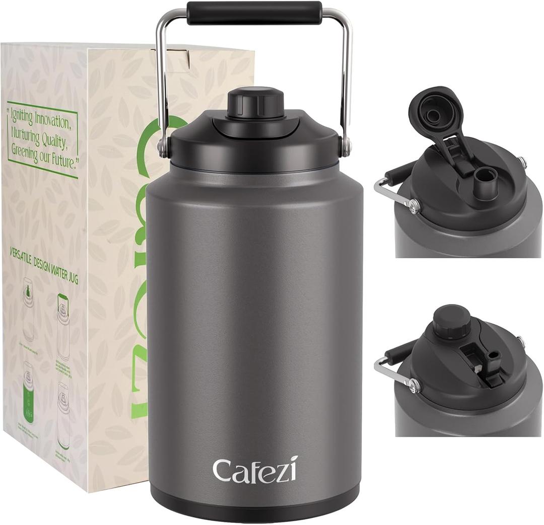 1 Gallon Water Jug, 2-in-1 Flip Straw and Spout Lid, Vacuum Insulated Stainless Steel 128 oz Water Bottle for Cold & Hot Drinks, Leak Proof Sweat-free, Great for Yoga, Fishing, Hiking
