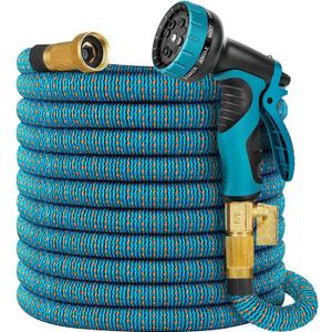 100 ft Expandable Garden Hose, 2025 New Retractable Water Hoses 100ft with 10 Function Spray Nozzle, Solid Brass Fittings, Extra Strength Fabric, Flexible Expanding Latex Core, Lightweight & No Kink