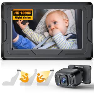 FEISIKE Baby Car Camera, 4.3'' Back Seat Baby Car Camera Mirror for Crystal Infrared Night Vision, 360 Rotation & 149 Wide View, 3 Mins Easy Installation