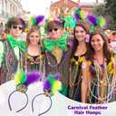 AEGYPIUS Mardi Gras Feather Headband, 2 Pcs Mardi Gras Headpiece for Women Mardi Gras Fascinator, Mardi Gras Feather Headpiece Mardi Gras Headband for Women, Mardi Gras Head Piece for Women