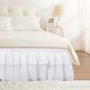RIMELA Queen Size Ruffle Bed Skirt 14 Inch Drop - White Double Layered Wrap Around Dust Ruffle, Romantic Cute Design Bedskirt with High-Density Fabric, Soft Stretchy, Easy Install for Queen Bed