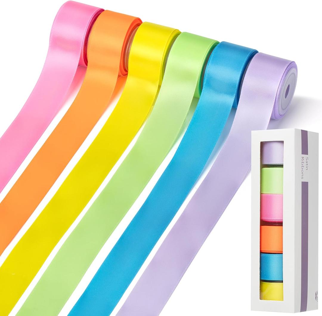 Mr. Pen- Satin Ribbon, 6 Rolls, 1 Inch, 5 Yards/Roll, Colorful Satin Ribbon 1 Inch