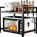 Microwave Oven Rack, Microwave Stand Countertop Adjustable Over Microwave Shelf Organizer, Extendable Kitchen Microwave Stand with Storage with 6 Hooks