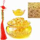Qiandier Golden Treasure Basin Crystal Glass Figurine Chinese Decor for Home Office