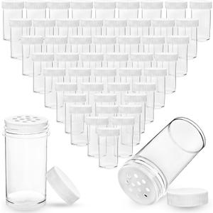 50 Pack 1 oz Mini Plastic Spice Jars with White Caps Clear Round Spice Bottles with Sifters Small Empty Seasoning Containers for Travel Home Storing Spice Seasoning Powders