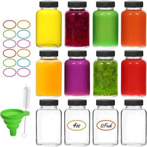 EkkoVla 12 Pack 4 OZ Glass Shot Bottles with Lids for Liquids, 120 ML Wide Mouth Jars with Caps, Reusable Small Clear Juice Shot Bottles for Juice, Sample, Whiskey - Travel EkkoVla 12 Pack 4 OZ Glass Shot Bottles with Lids for Liquids, 120 ML Wide Mouth Jars with Caps, Reusable Small Clear Juice Shot Bottles for Juice, Sample, Whiskey - Travel