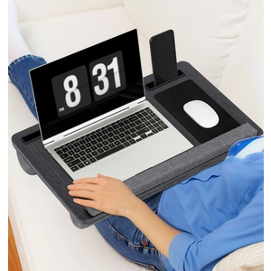Lap Desks for Adults, Home Office Black Carbon Laptop Lap Desk Stand with Wrist Rest, Mouse Pad & Phone Holder, Cushioned Lap Tray Laptop Stand for Bed & Couch, Fits up to 15.6 Inch Laptops