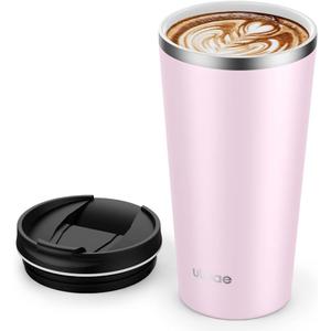 Insulated Coffee Mug with Ceramic Coating, 18oz Travel Mug with Leak-proof Lid, Vacuum Double-wall Tumbler, Stainless Steel Thermal Cup for Tea, Hot Cocoa, Cold Beverage, Ice Drinks, Pink 