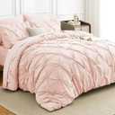 HIMEET Pintuck Bed in a Bag, 7 Pieces Queen Size Comforter Set Blush Pink, Pinch Pleat Bed in a Bag, Soft All Season Bedding Sets with Comforter, Flat Sheet, Fitted Sheet and Pillowcases & Shams