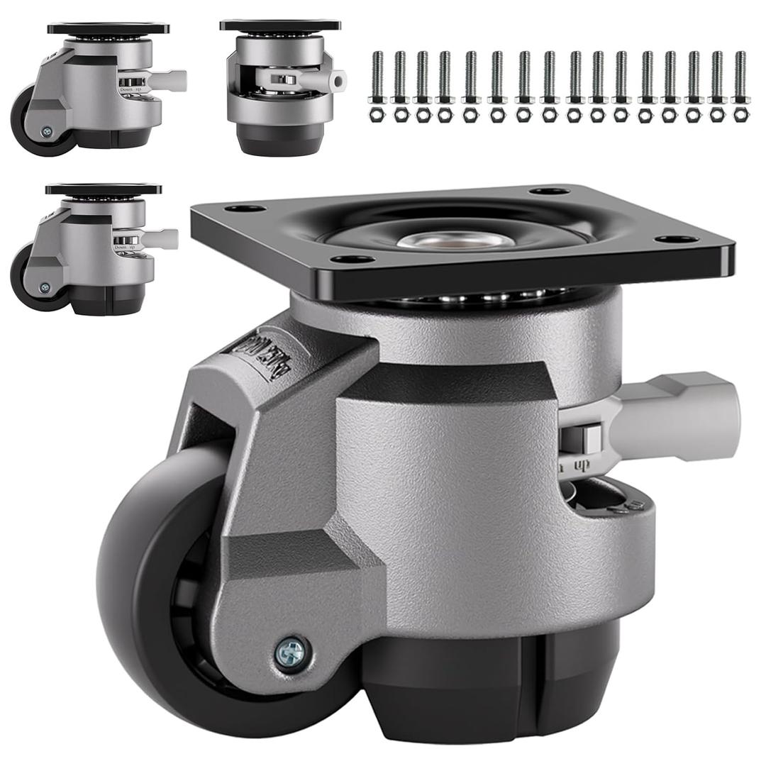 Heavy Duty Leveling Casters Set of 4, 2200LBS Load Capacity Adjustable Leveling Feet, Retractable Swivel Industrial Plate Casters for Workbench, Machine, Equipment & Furniture, 2 Inch, T60