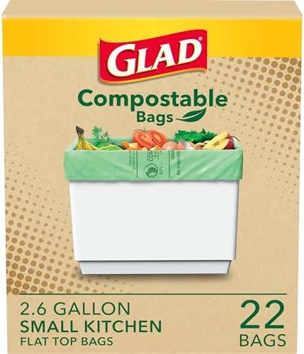Pack Of 2 Glad Kitchen Compost Bags, 2.6 Gallon Small Flat Top Bags, Unscented, 22 Count 