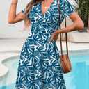 MSBASIC Womens Summer Wrap V Neck Casual Dresses Floral Short Sleeve A-Line Midi Sundress (L)