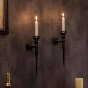 Gothic Wall Sconce Candle Holder for Taper Candles (Set of 2) Black Iron Crown and Scepter Design Victorian Wall Decor for Living Room, Bathroom,Dining Room