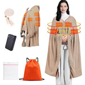 Wearable Heated Blanket Shawl 71"  43", Includes 1 20000mAh 22.2W Power Bank, 11 Heating Zones, 3 Heat Levels & 16H Timer,