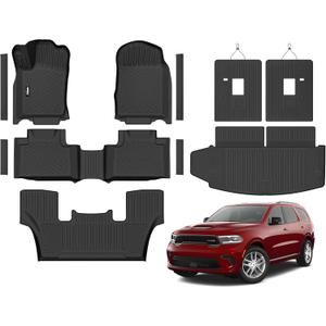 Floor Mats & Trunk Mat for 2026 2016-2025 Dodge Durango 6 Seats with 3rd Row Backrest Mat All Weather TPE Protection 3 Rows Car Floor Liners Full Set with Cargo Liners