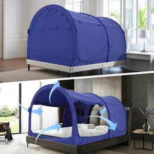 Alvantor Bed Canopy Bed Tents Dream Tents Privacy Space Twin Size Sleeping Tents Indoor Pop Up Portable Frame Curtains Breathable Grey Cottage (Mattress Not Included) Reducing Light (39"W x 75"L (Pack of 1), Navy)