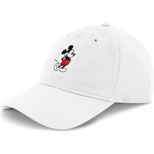 Disney Mickey Mouse Embroidered Cotton Adjustable Dad Hat with Curved Brim (White Washed, One Size )